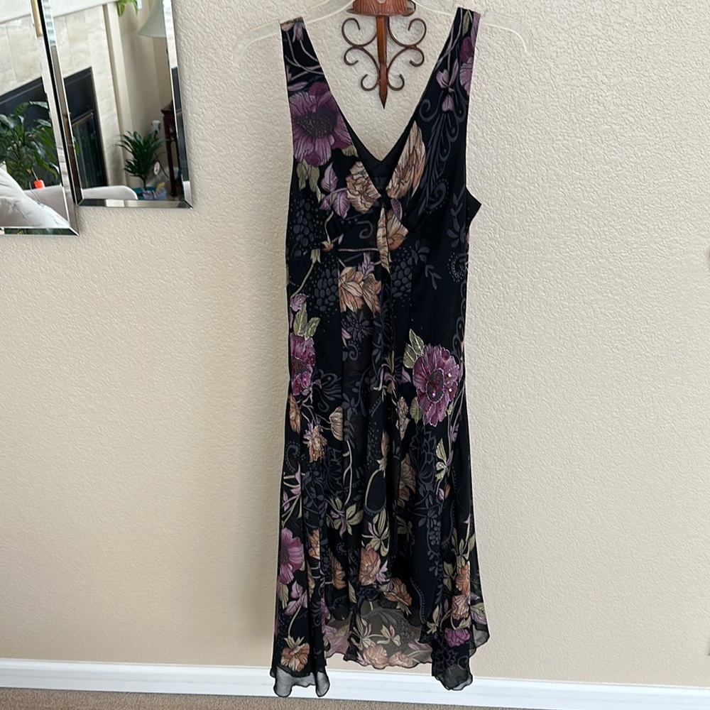 Elegant Black High Low Dress with Floral Pattern